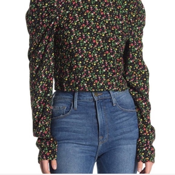 AFRM NEW Floral Print Puff Sleeve Crop Blouse M - Picture 1 of 11